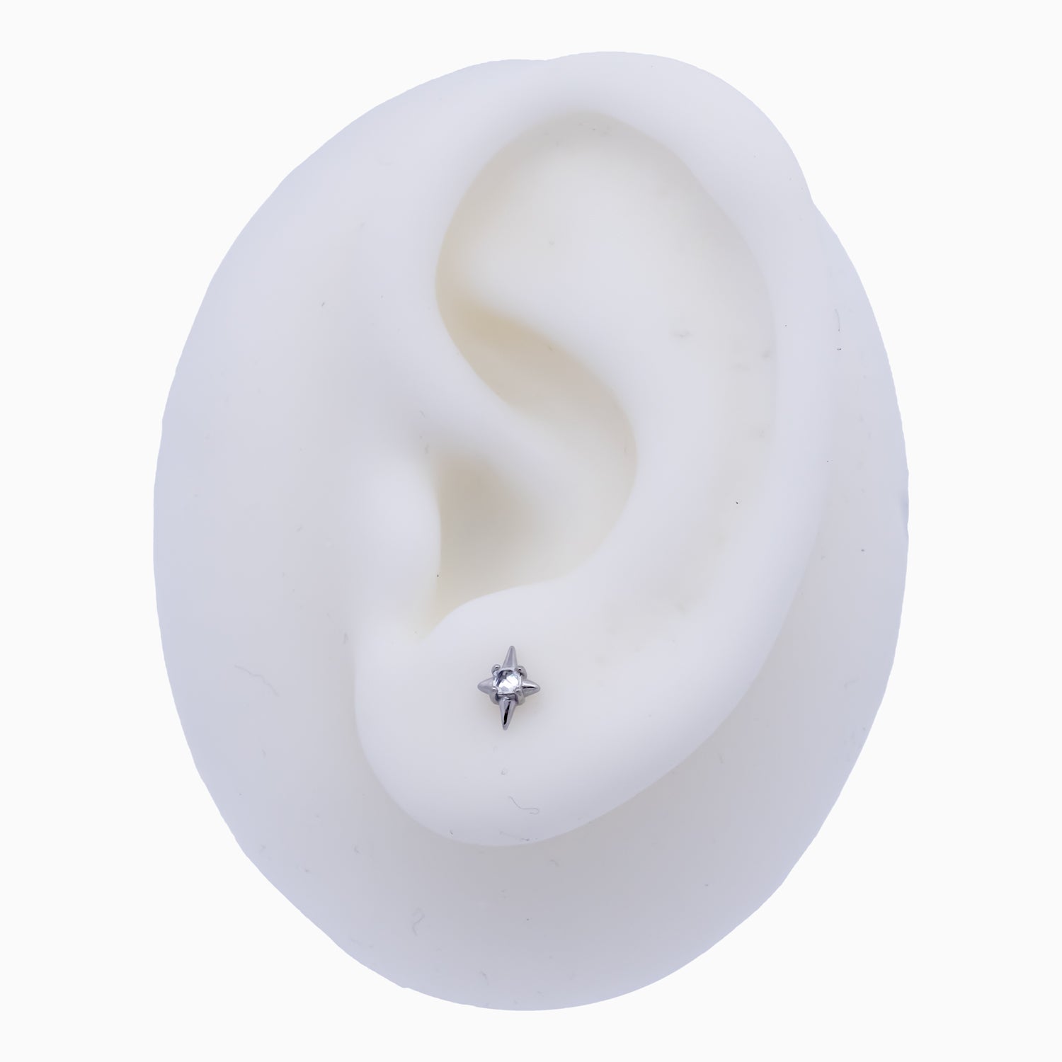 Steel Internally Threaded 4 Point Star with Square White CZ End - 16G