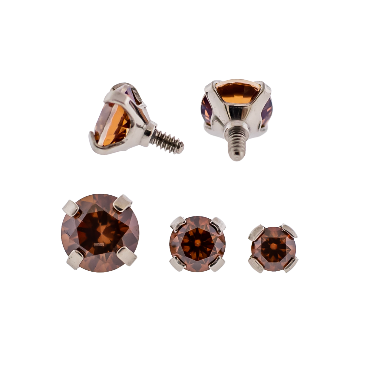 Steel 14G Prong Set Round Premium Zirconia end