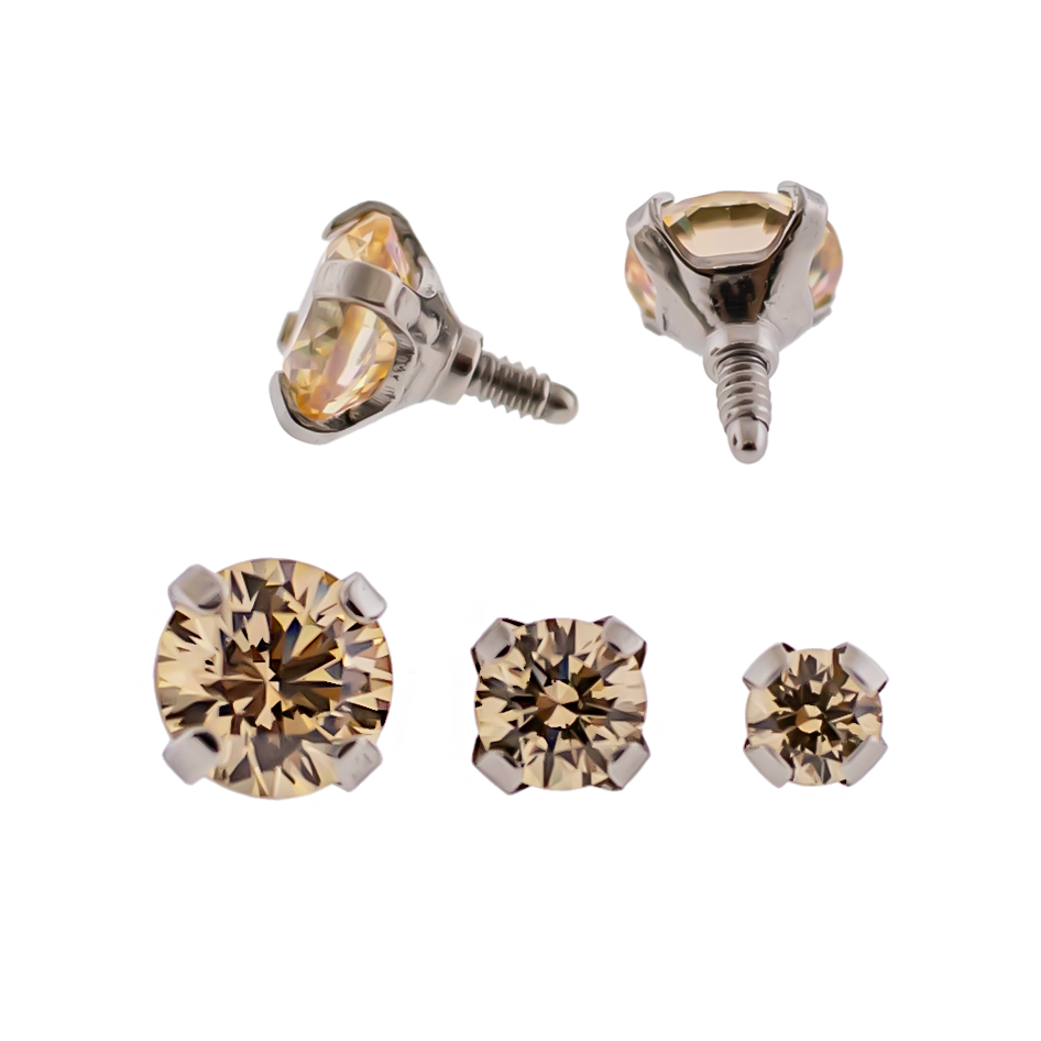 Steel 16G/18G Prong Set Round Premium Zirconia (Internal)