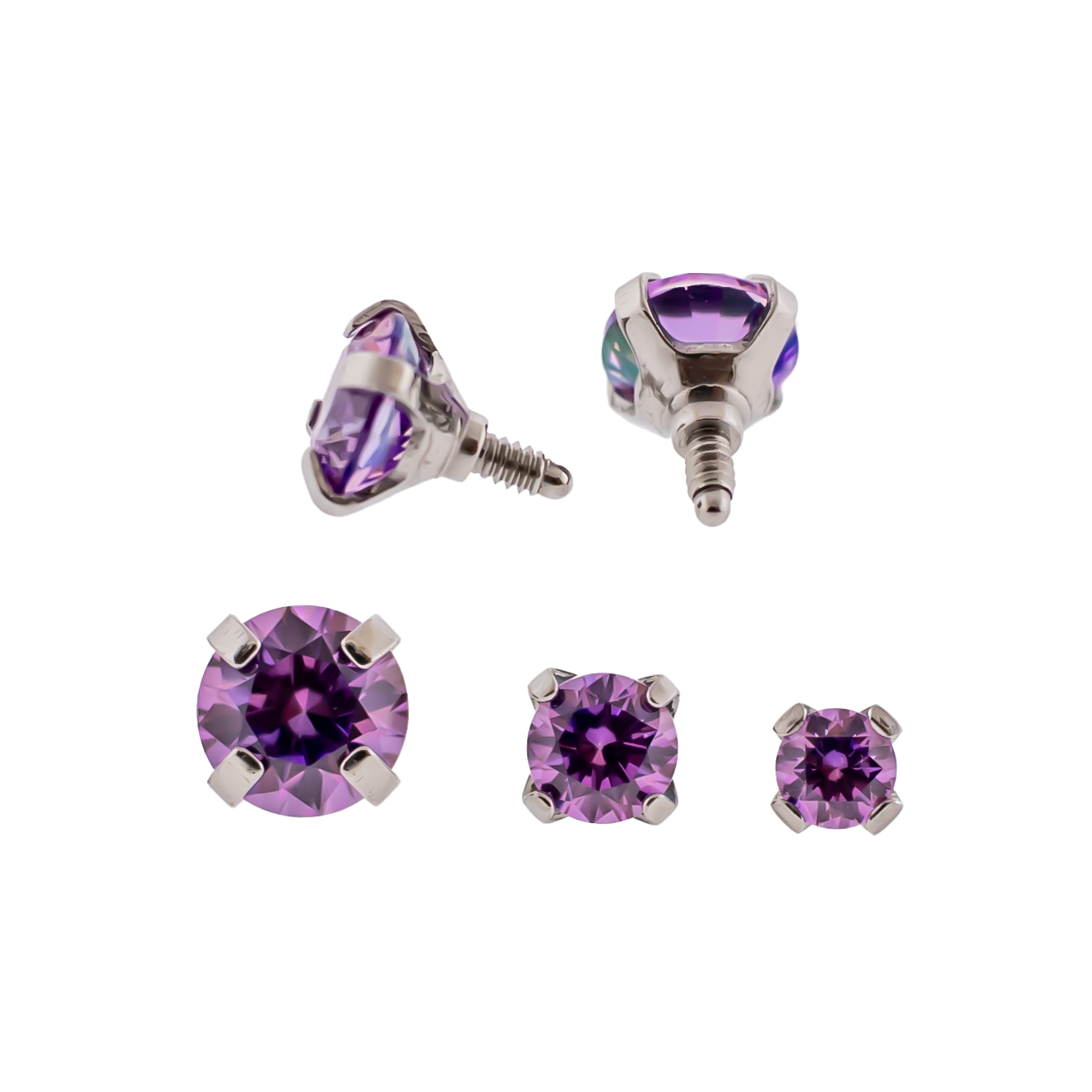 Steel 14G Prong Set Round Premium Zirconia end