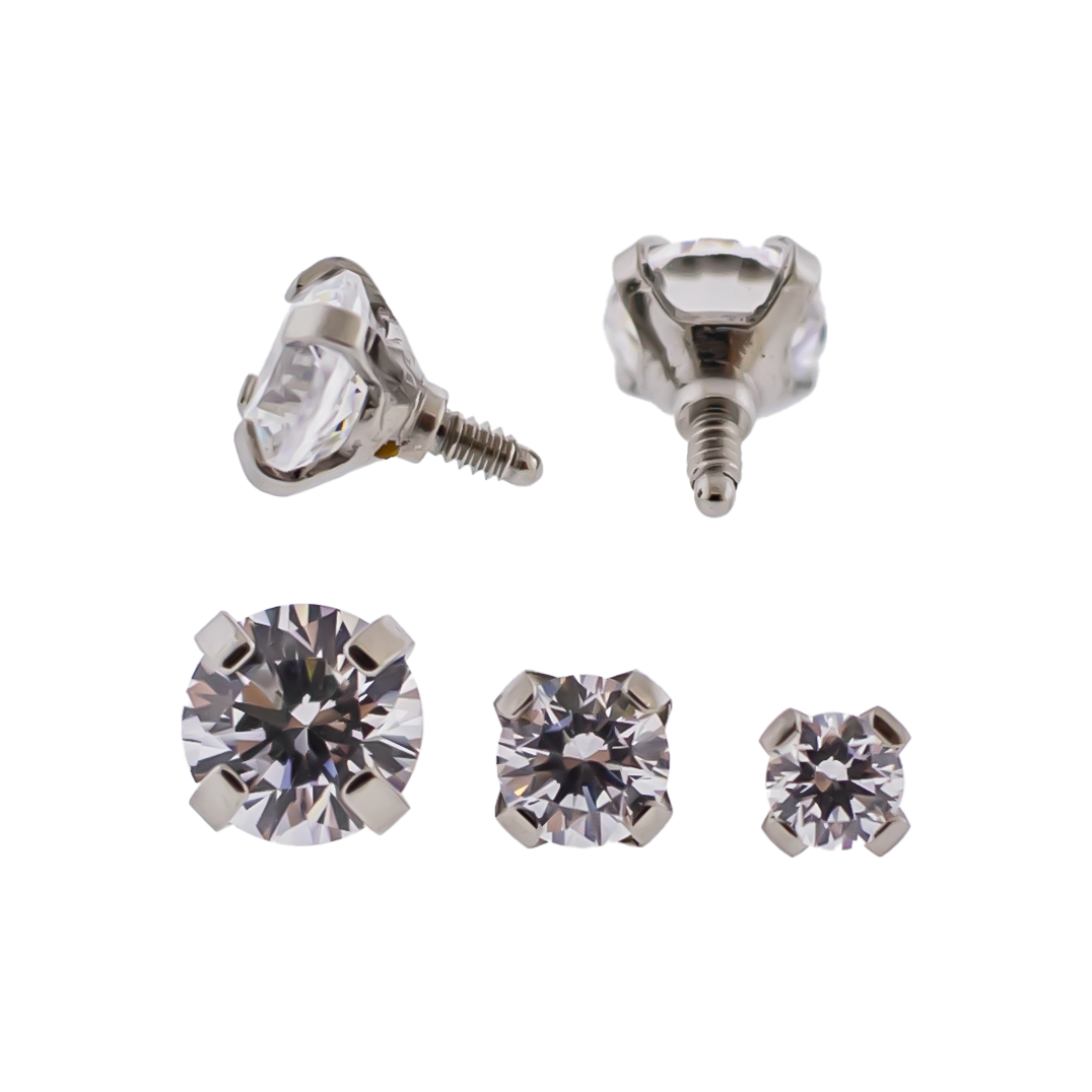 Steel 14G Prong Set Round Premium Zirconia end