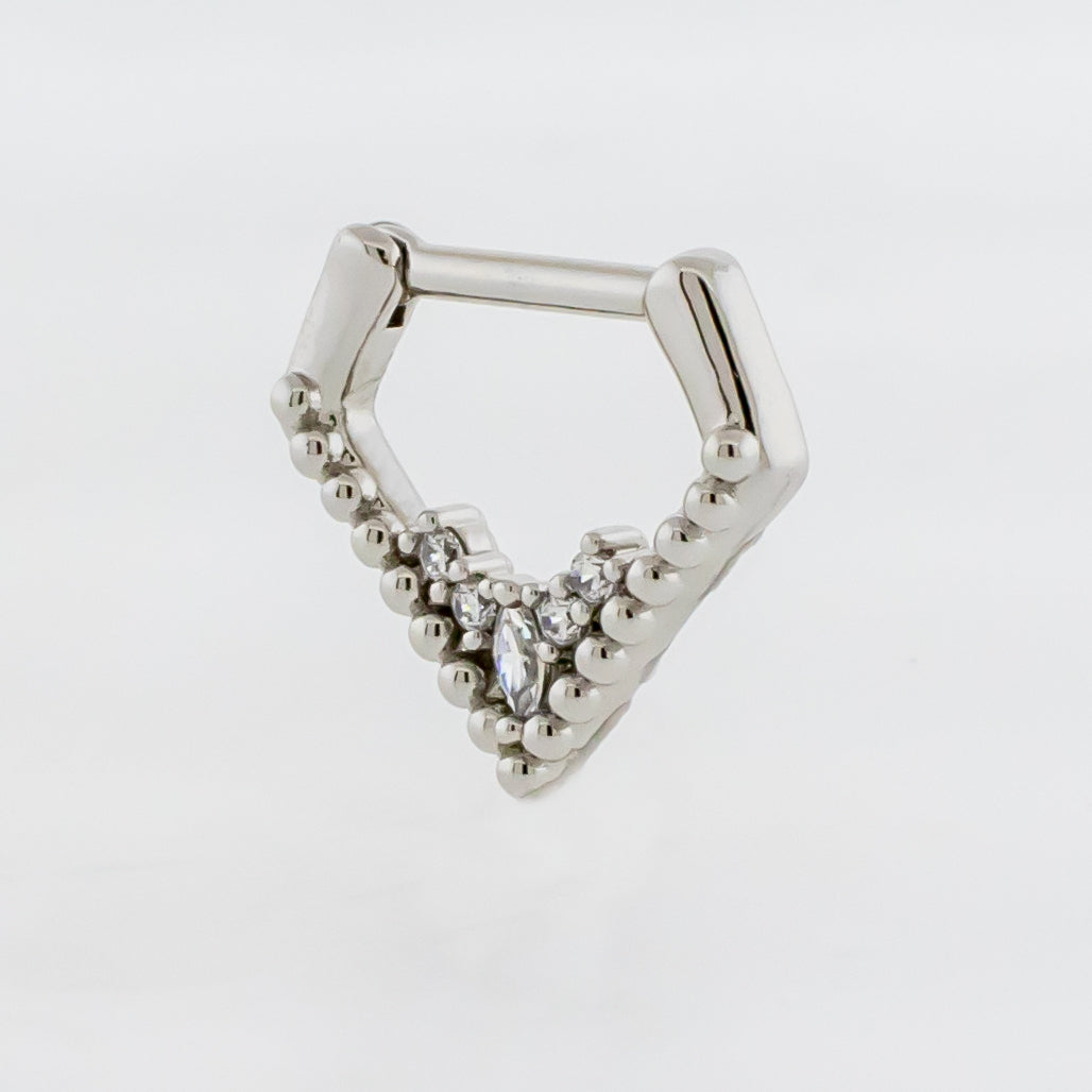 16G V Shape Septum Clicker with Beaded Accents - Pierced Addiction