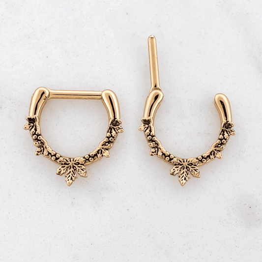 16G Rose Gold  PVD Septum Clicker w/ Maple Leaf