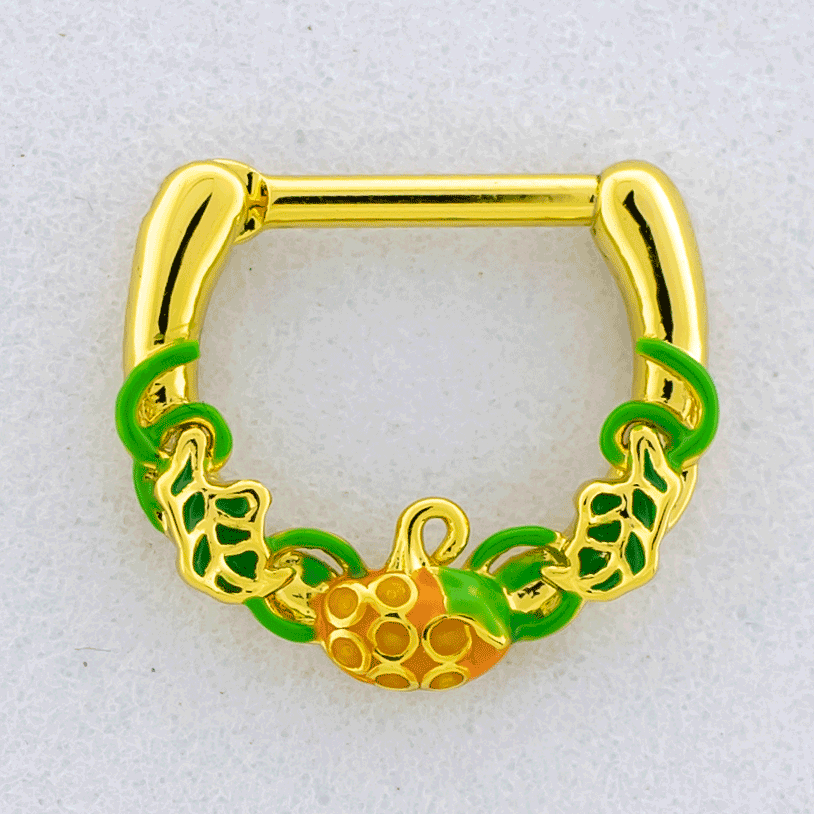 16G Gold PVD Septum Clicker w/ Pumpkin