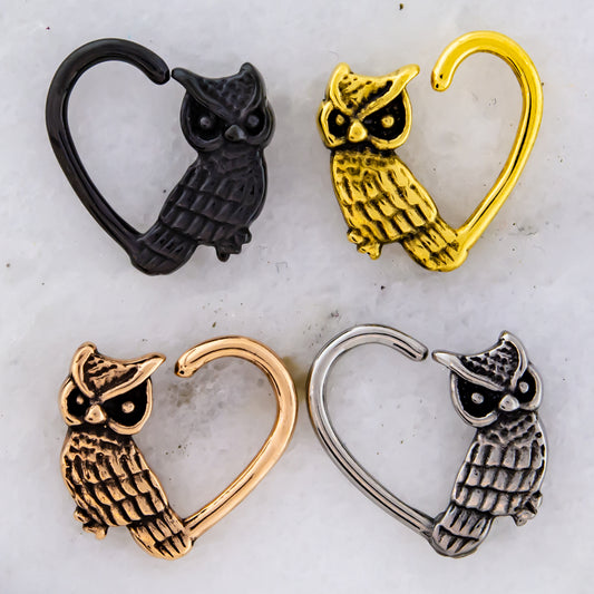 16G Steel Heart With Owl Seamless Ring