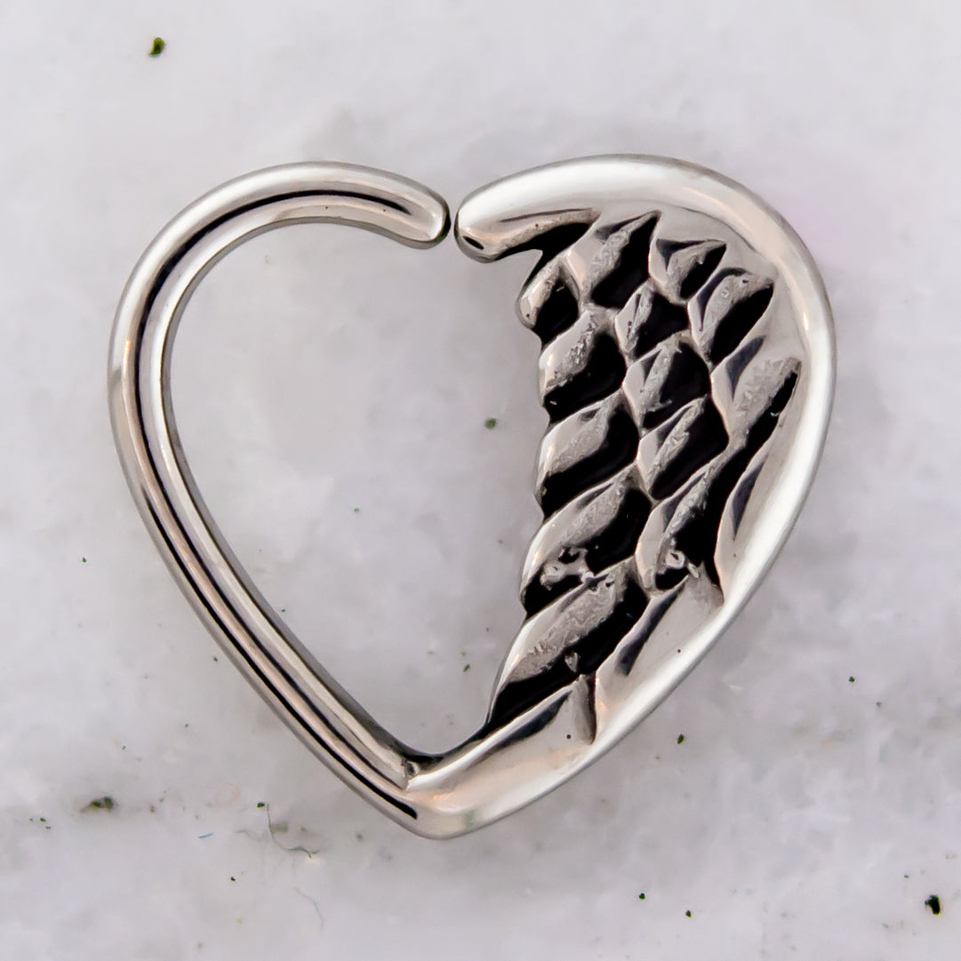 16G Steel Heart Angel Wing Seamless Ring