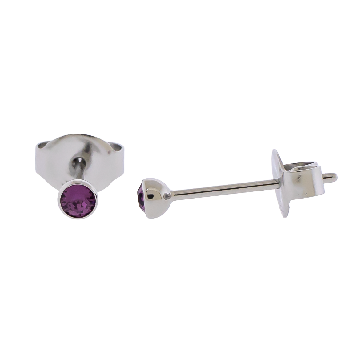 Steel Round Bezel Set Gem Earring Studs - Pierced Addiction