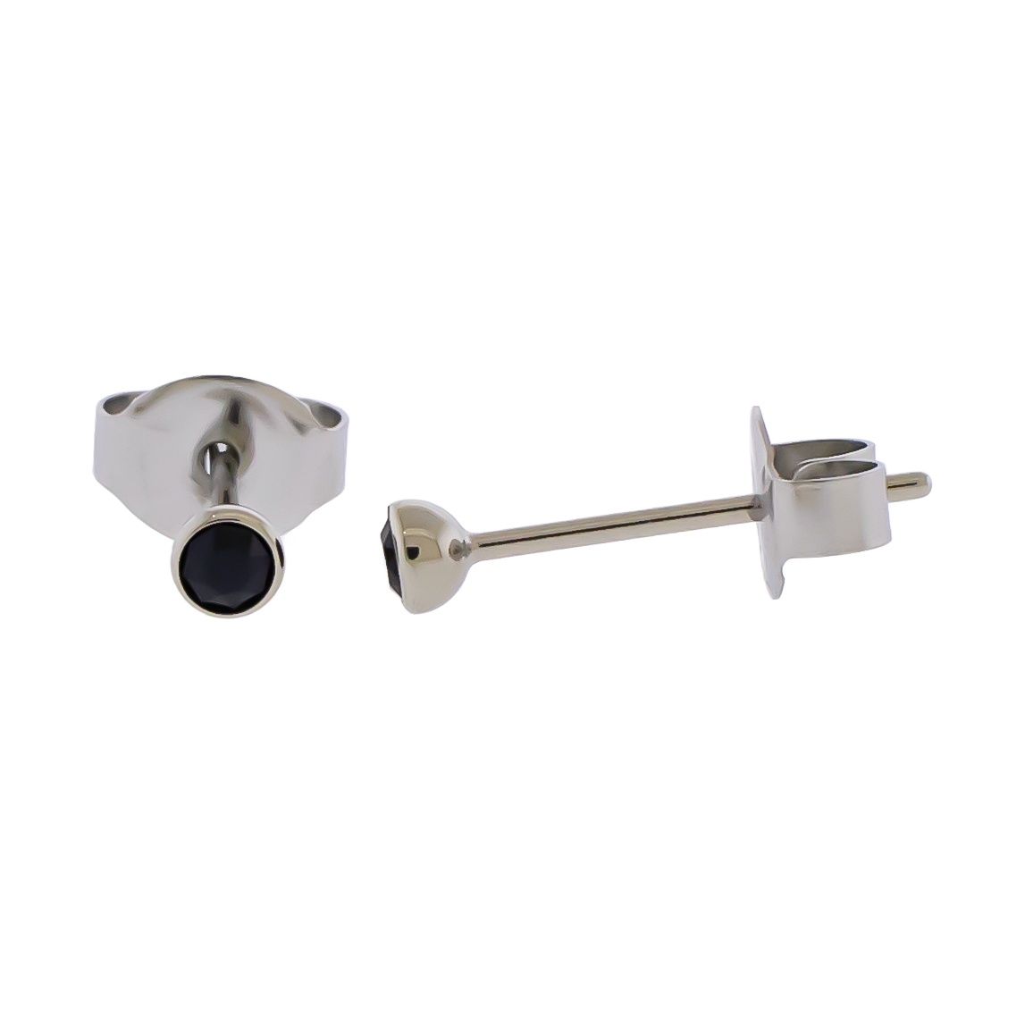 Steel Round Bezel Set Gem Earring Studs - Pierced Addiction