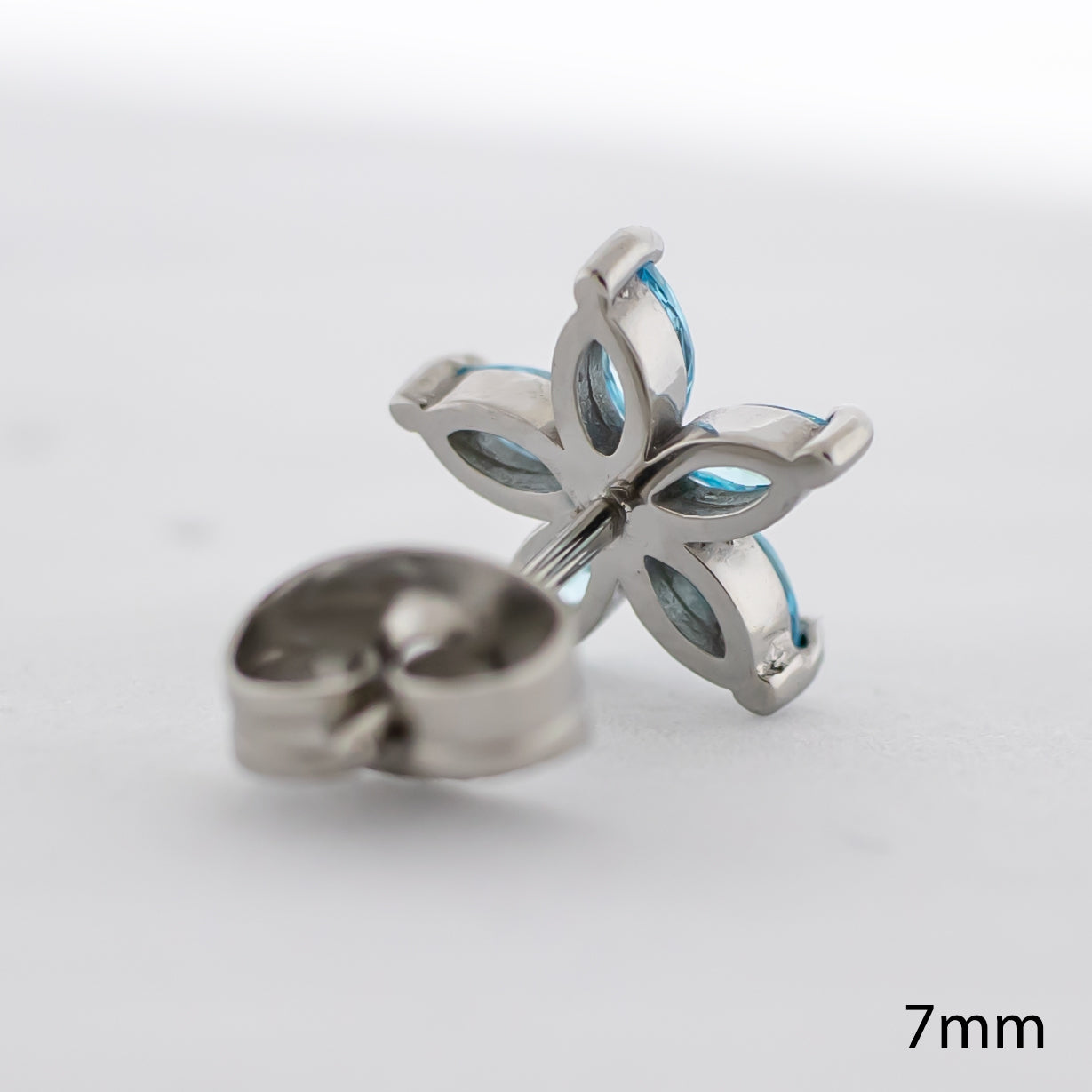 Steel Gemmed Flower Earring Studs