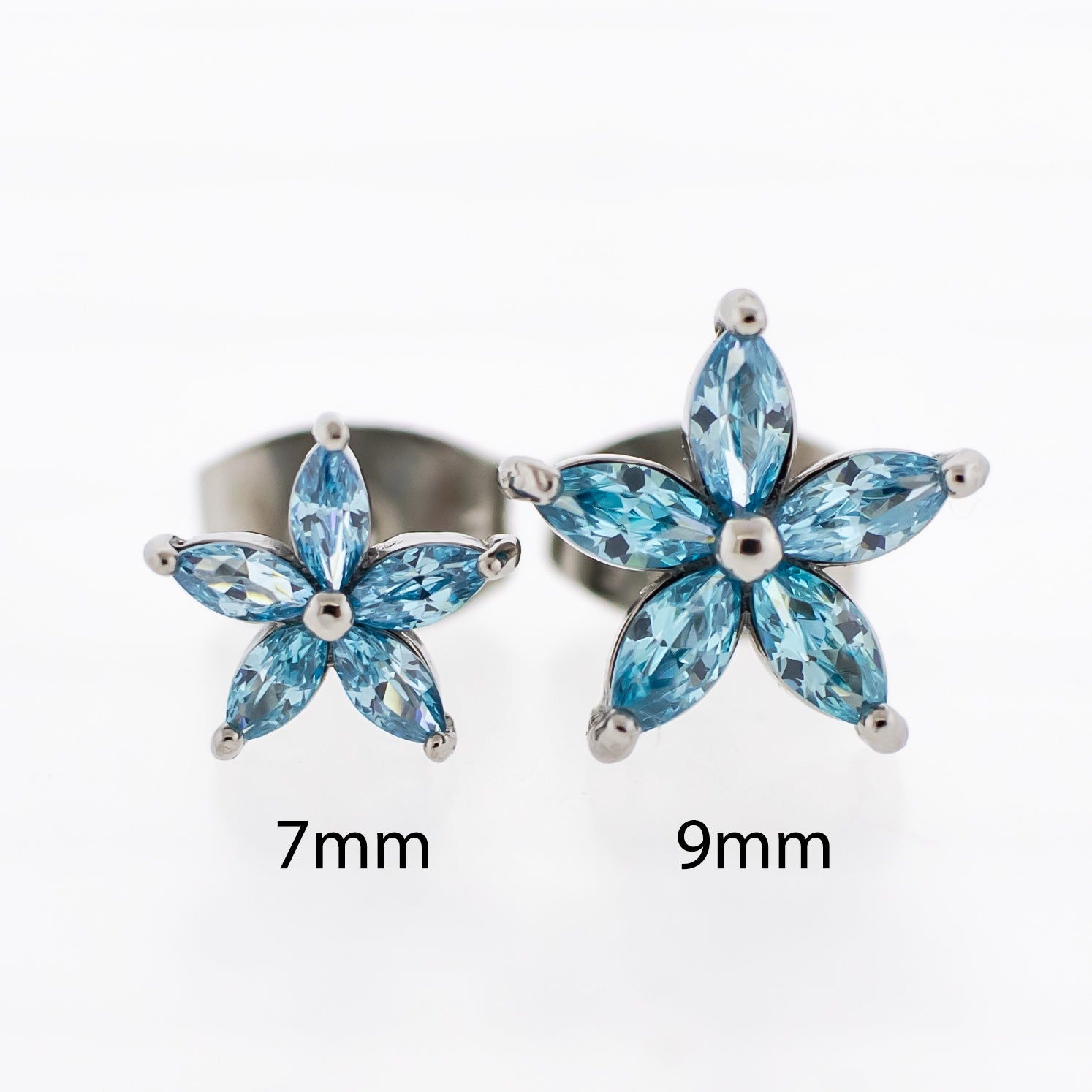 Steel Gemmed Flower Earring Studs