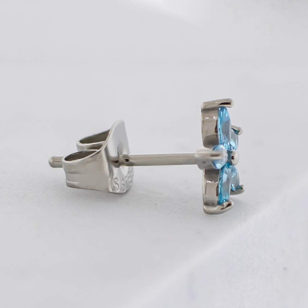 Steel Gemmed Flower Earring Studs