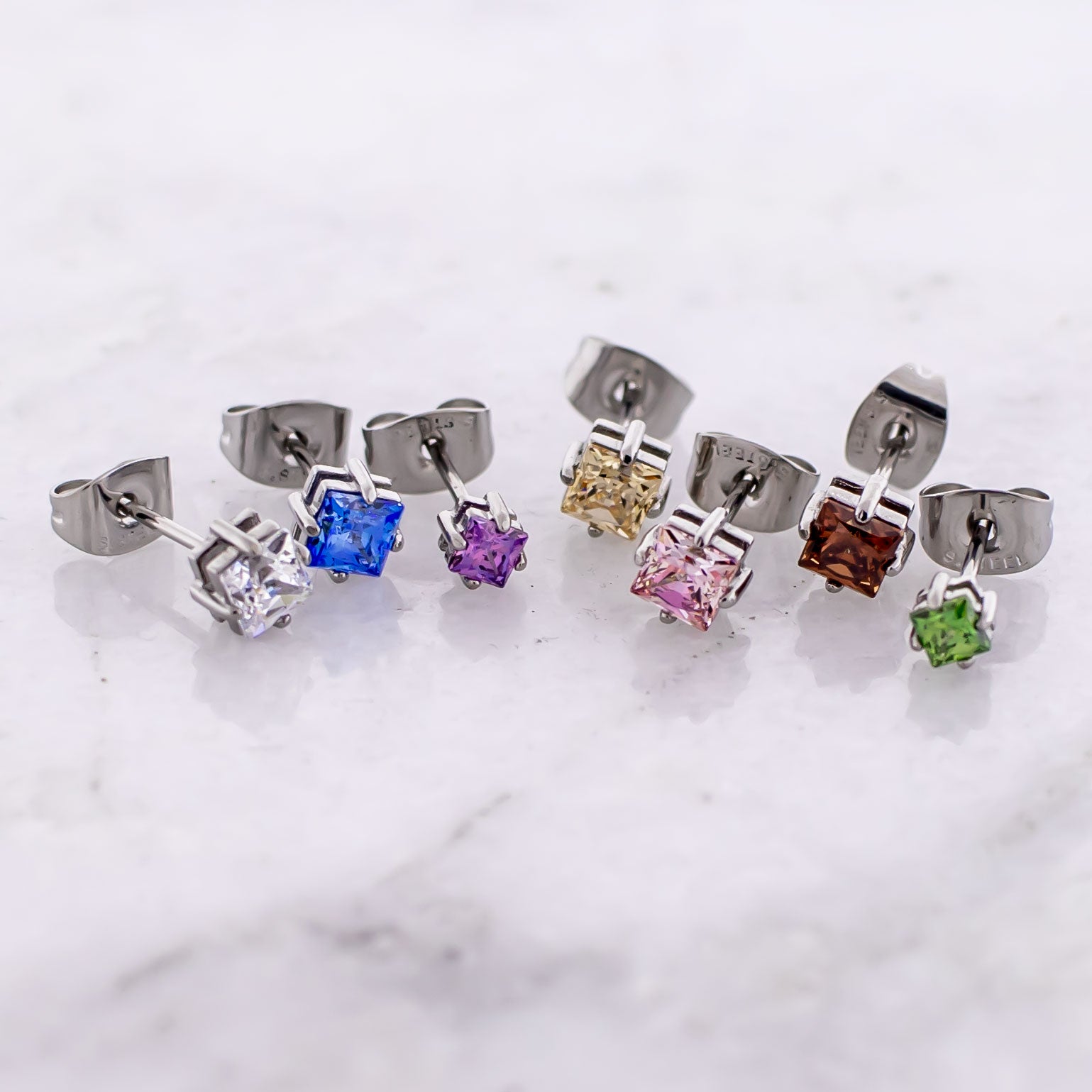 Steel Prong Set Square Premium Zirconia Earring Studs