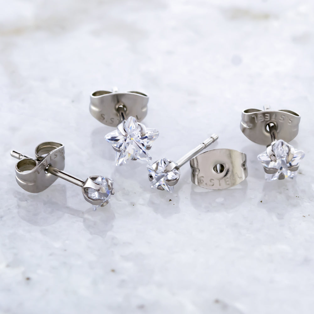 Steel Prong Set Star Gem Earring Studs