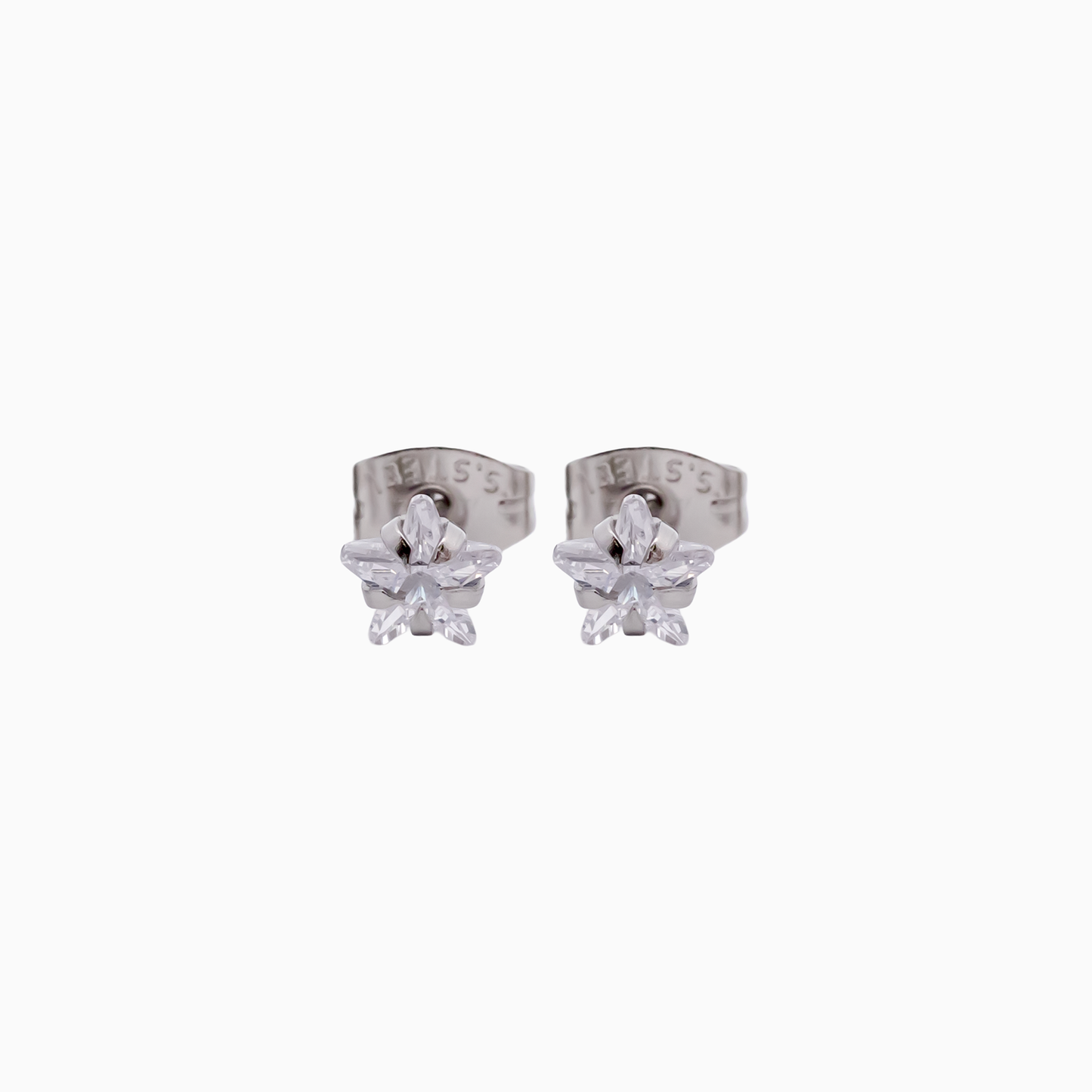 Steel Prong Set Star Gem Earring Studs