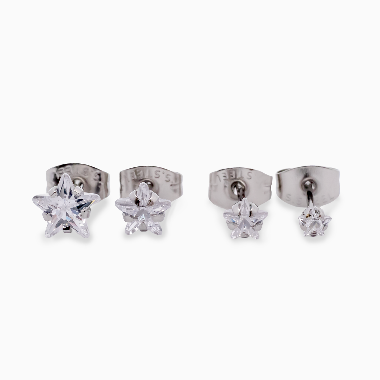 Steel Prong Set Star Gem Earring Studs