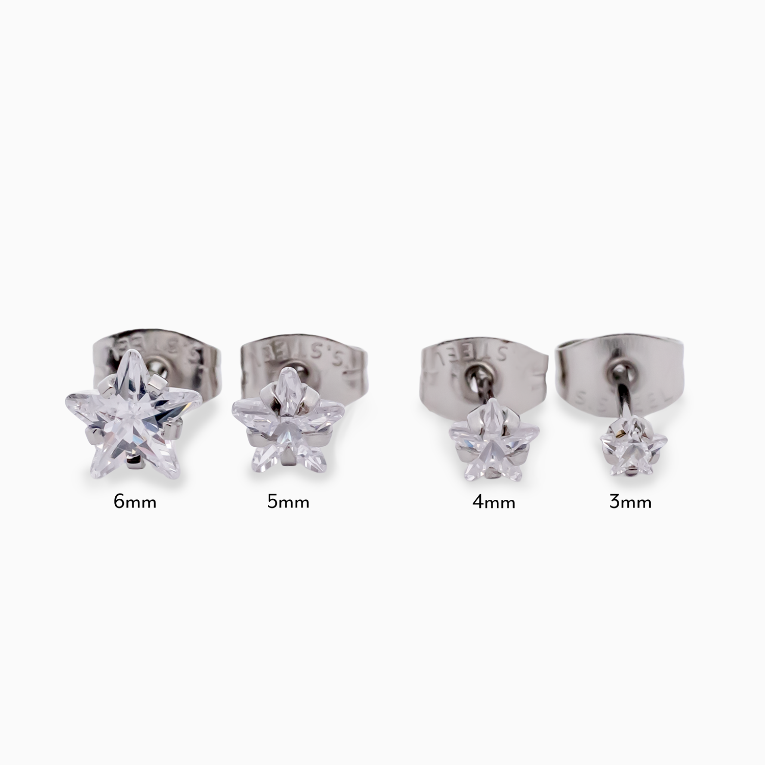 Steel Prong Set Star Gem Earring Studs