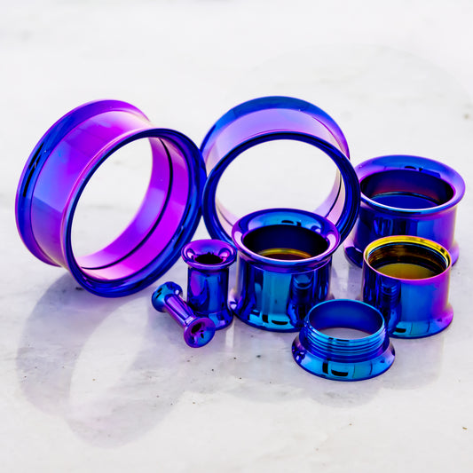 Blurple Steel Double Flare Tunnels - Internally Threaded - Pierced Addiction