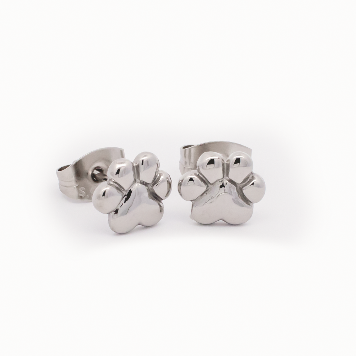 Steel Pawprint Earring Studs