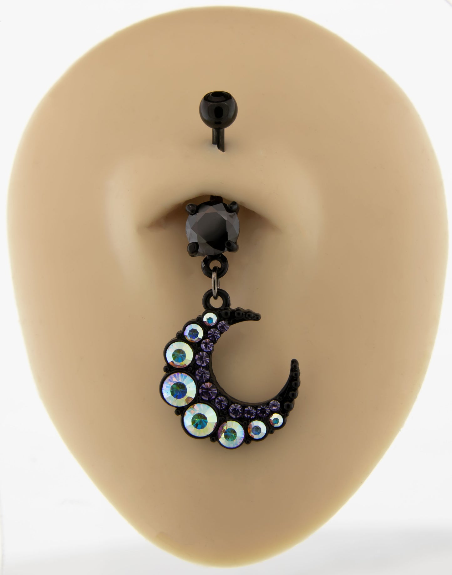 14G Crescent Moon With Gems Navel Ring - Pierced Addiction