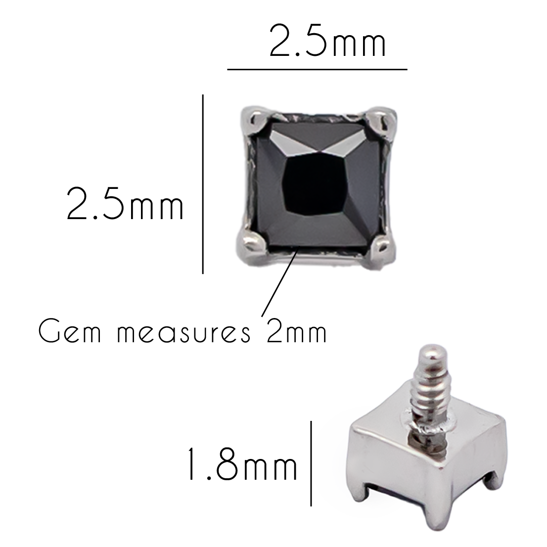 Steel Internally Threaded Bezel-Set Square Gem End