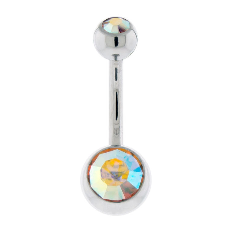 14G Steel Double Gem Navel Ring - Externally Threaded - Pierced Addiction