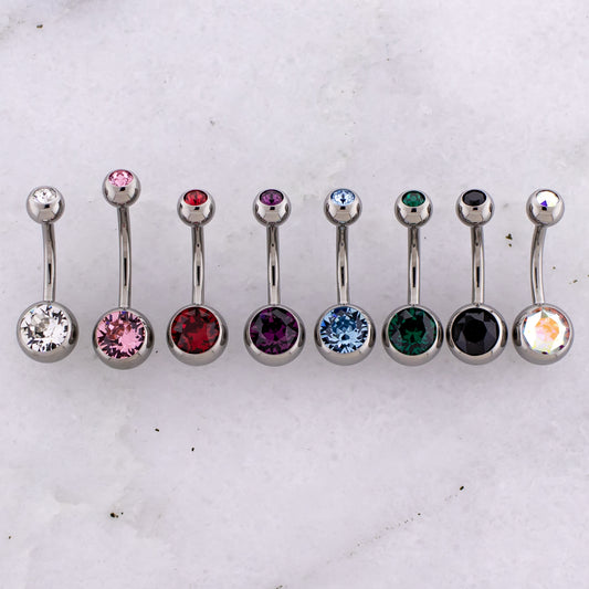 Steel Double Gem Navel Ring - Internally Threaded - Pierced Addiction