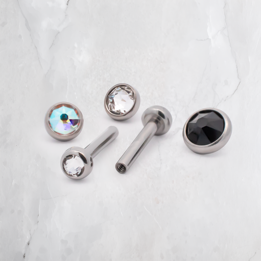 16g Steel Internally Threaded Flipside Barbell w/ Bezel Set Gem Disc