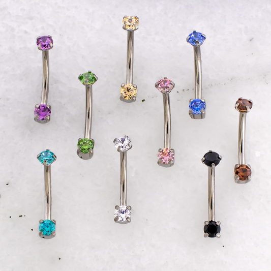 16G Prong Set Premium Zirconia Curved Barbell - Pierced Addiction