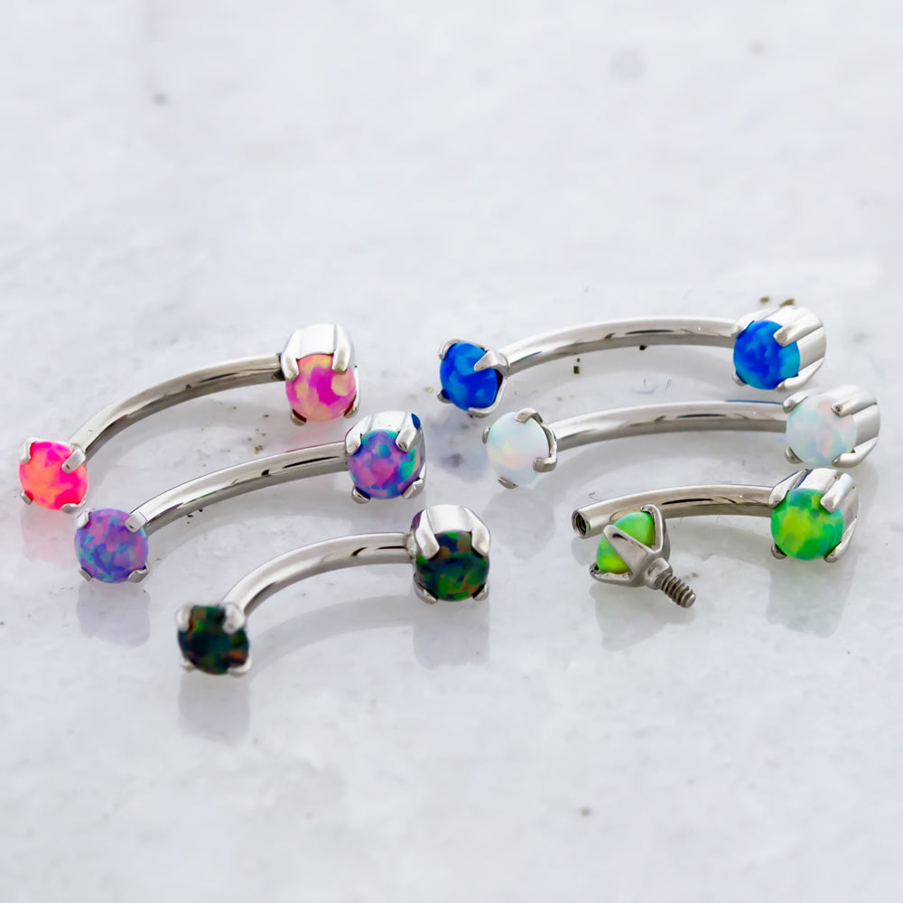 16G Steel Prong Set Opal Curve