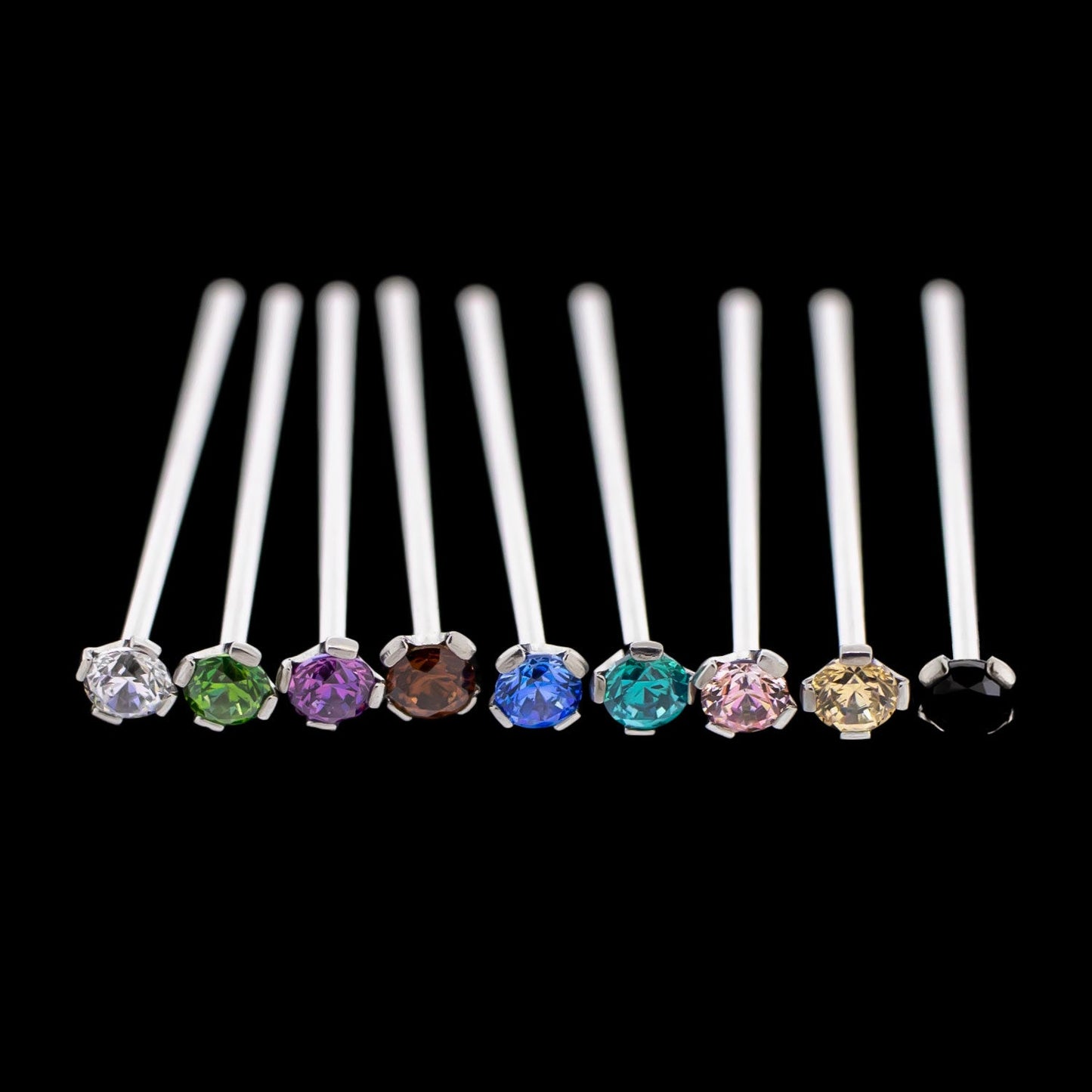 Unbent Nostril Screw/ Pins with Prong Set Premium Zirconia