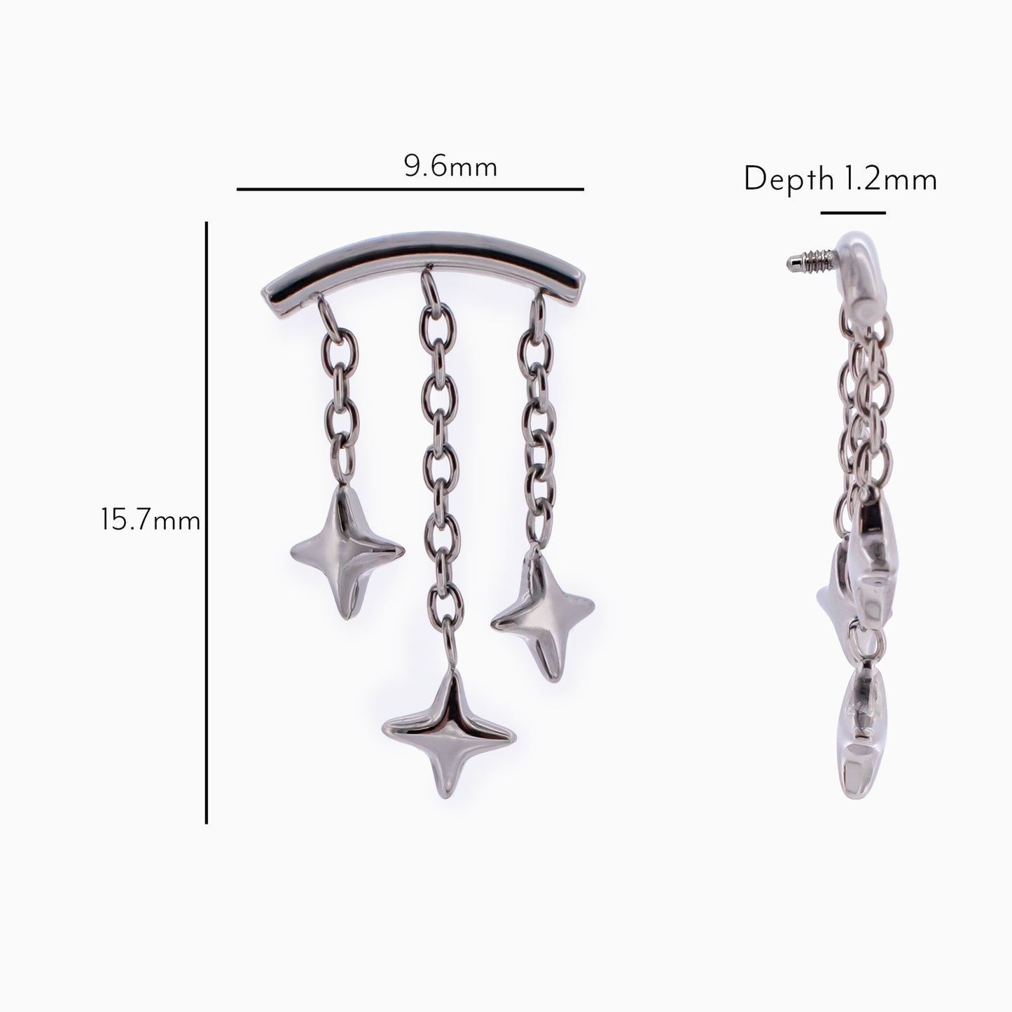 Steel Internally Threaded Hidden Helix End w/ Triple Star Dangle – 16G