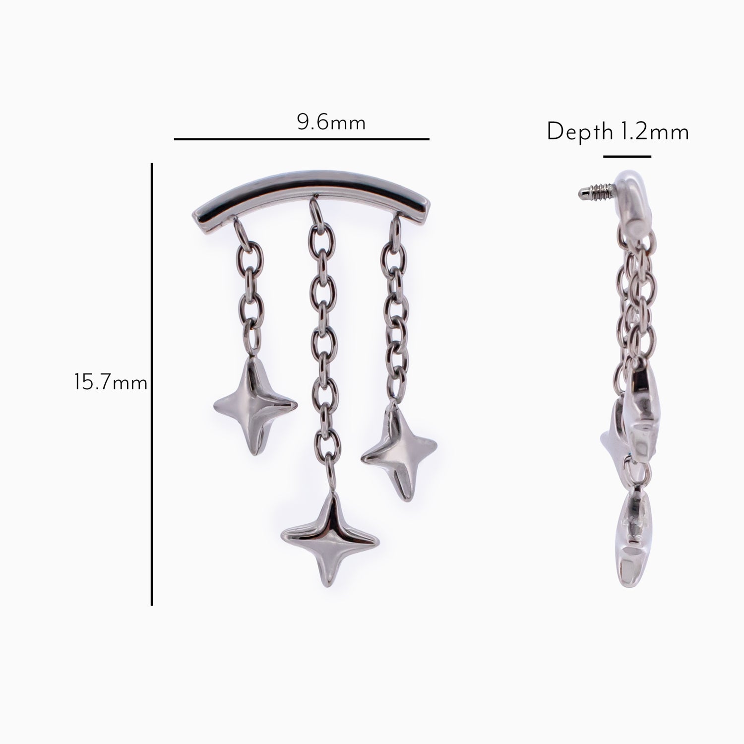 Steel Internally Threaded Hidden Helix End w/ Triple Star Dangle – 16G