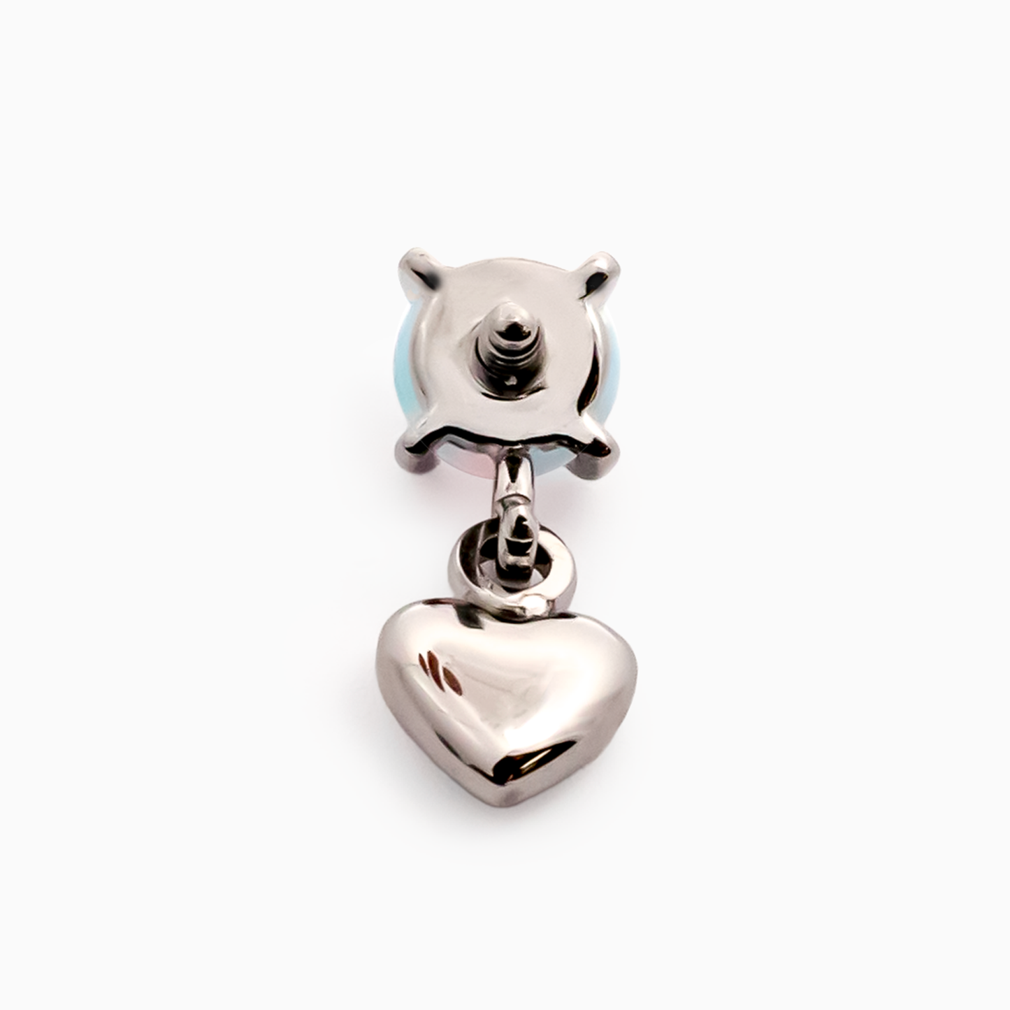 Steel Internally Threaded End - Round Gem w/ Heart Dangle -16G