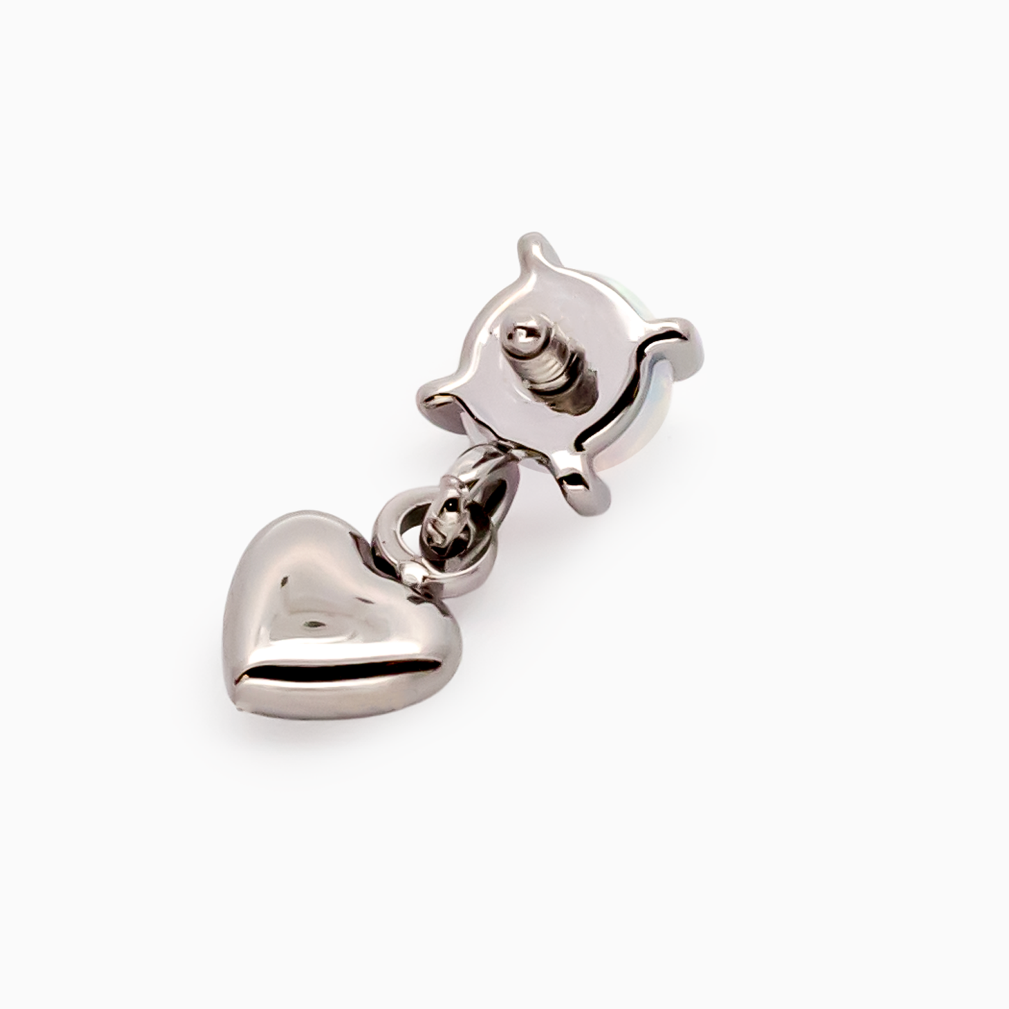 Steel Internally Threaded End - Round Gem w/ Heart Dangle -16G