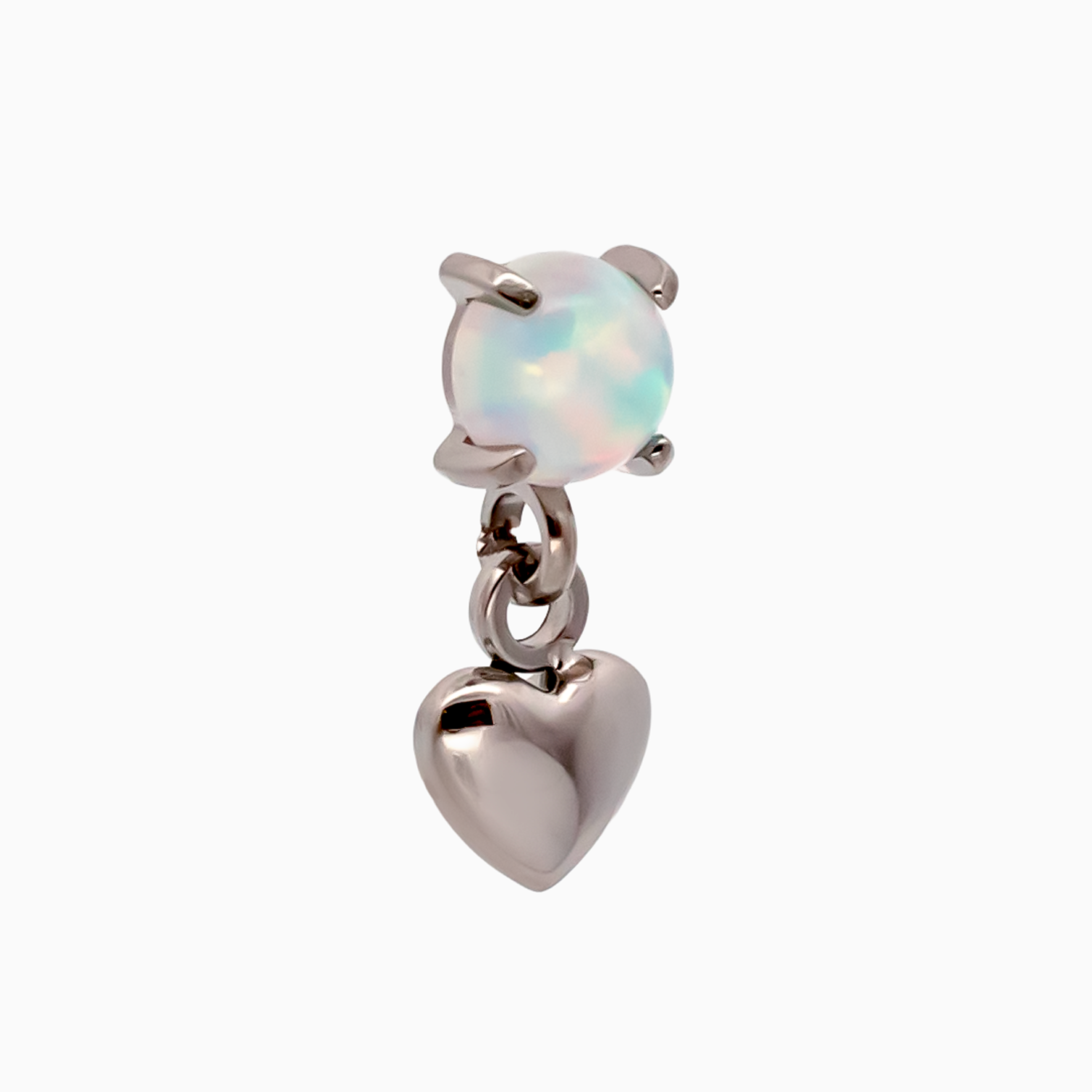 Steel Internally Threaded End - Round Gem w/ Heart Dangle -16G