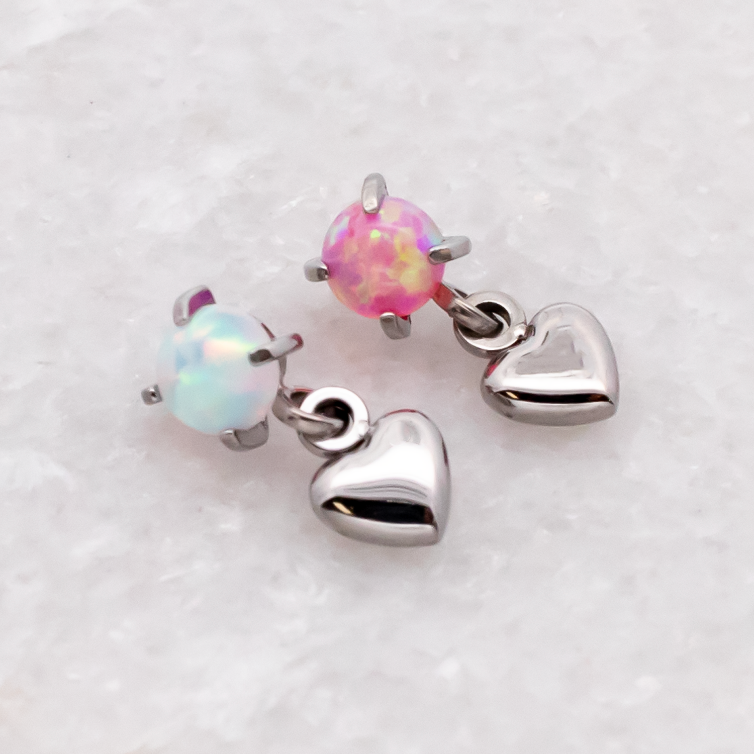 Steel Internally Threaded End - Round Gem w/ Heart Dangle -16G