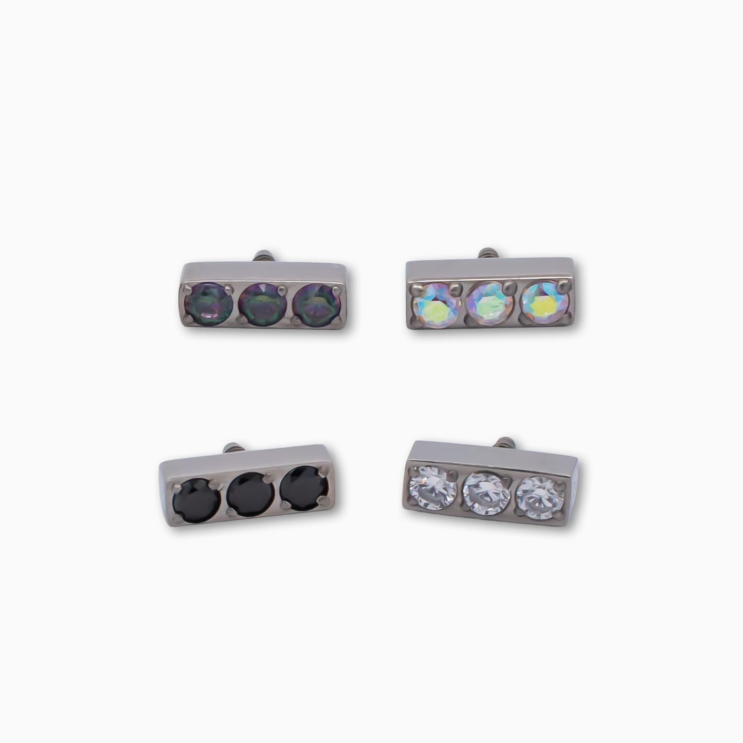 Steel Internally Threaded Bar End with 3 Zirconia Gems