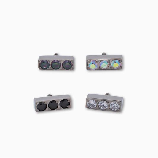 Steel Internally Threaded Bar End with 3 Zirconia Gems