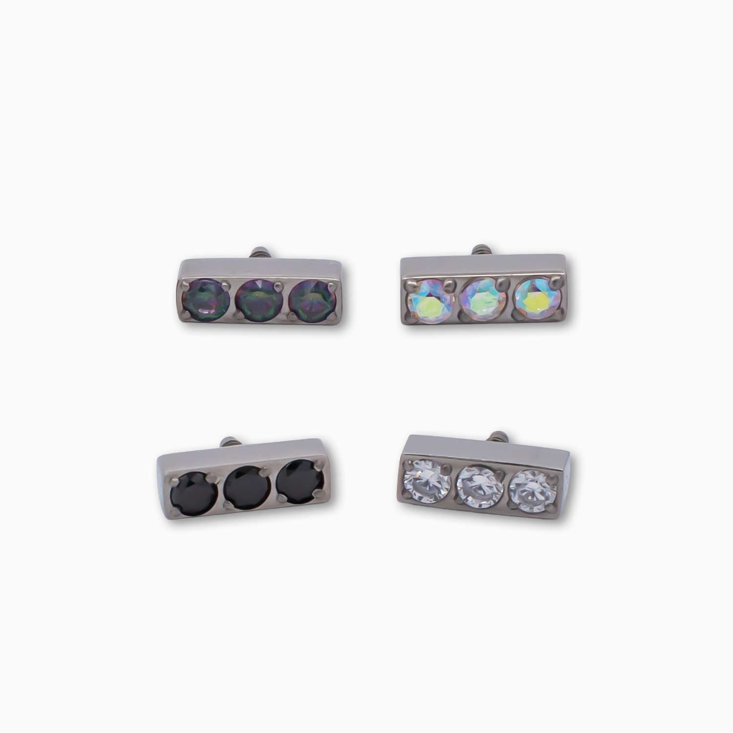 Steel Internally Threaded Bar End with 3 Zirconia Gems