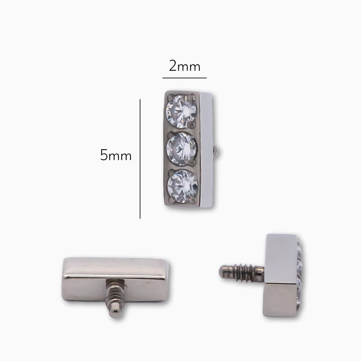 Steel Internally Threaded Bar End with 3 Zirconia Gems