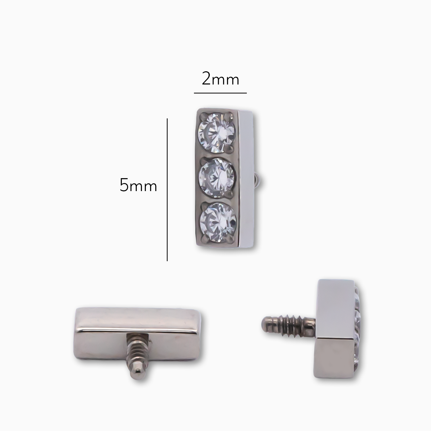 Steel Internally Threaded Bar End with 3 Zirconia Gems