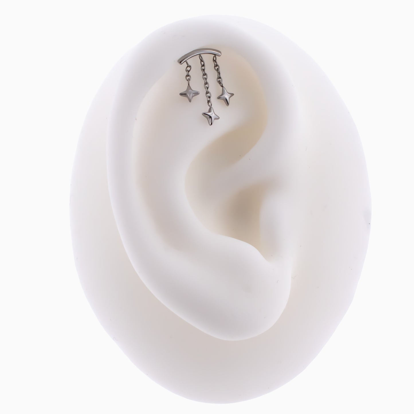 Steel Internally Threaded Hidden Helix End w/ Triple Star Dangle – 16G