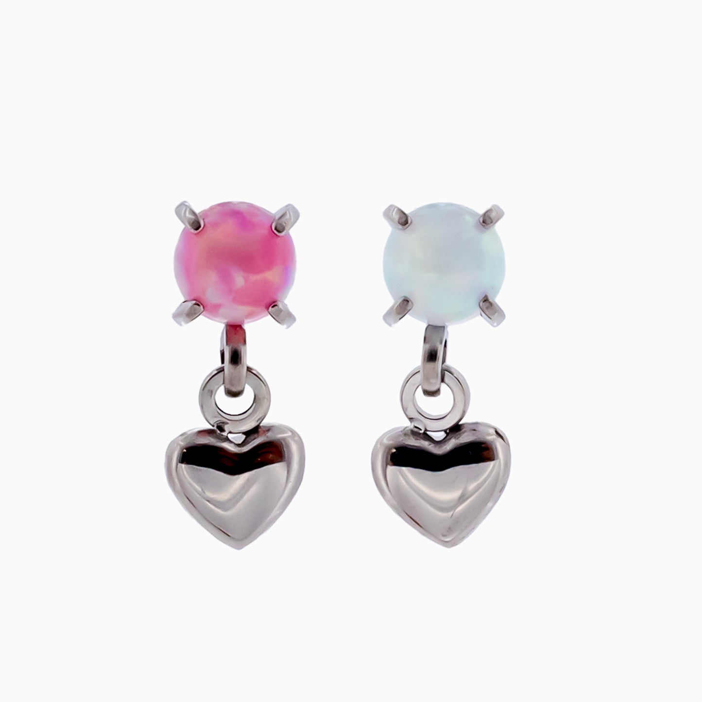 Steel Internally Threaded End - Round Gem w/ Heart Dangle -16G
