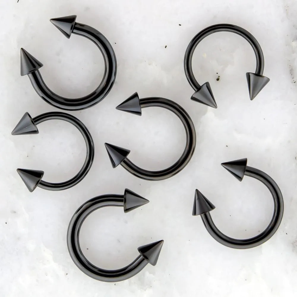 Spiked Black PVD Coated Steel Externally Threaded Horseshoes - Pierced Addiction