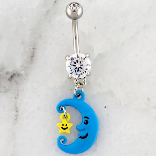 14G Smiling Moon and Star Navel Ring - Pierced Addiction