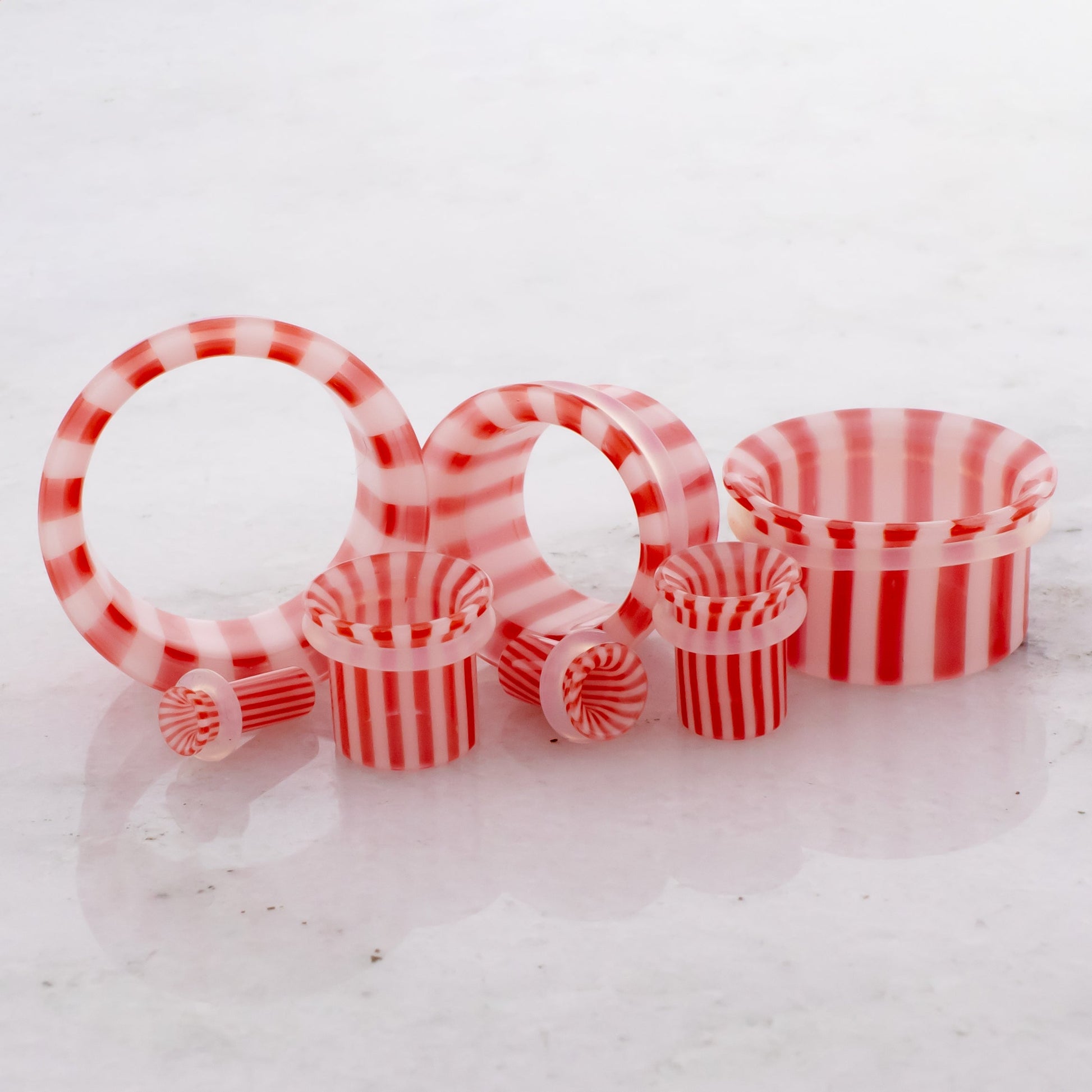 Pair Single Flare Borosilicate Glass Peppermint Tunnel - Pierced Addiction