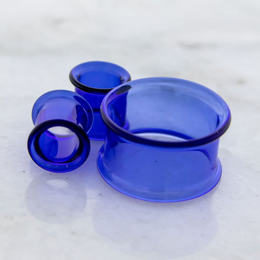 Glass Double Flare Tunnel - Cobalt Blue