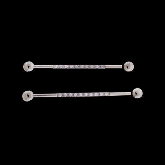 Ekira- 14G Industrial Barbell w/ Opal or Cubic Zirconia Gems