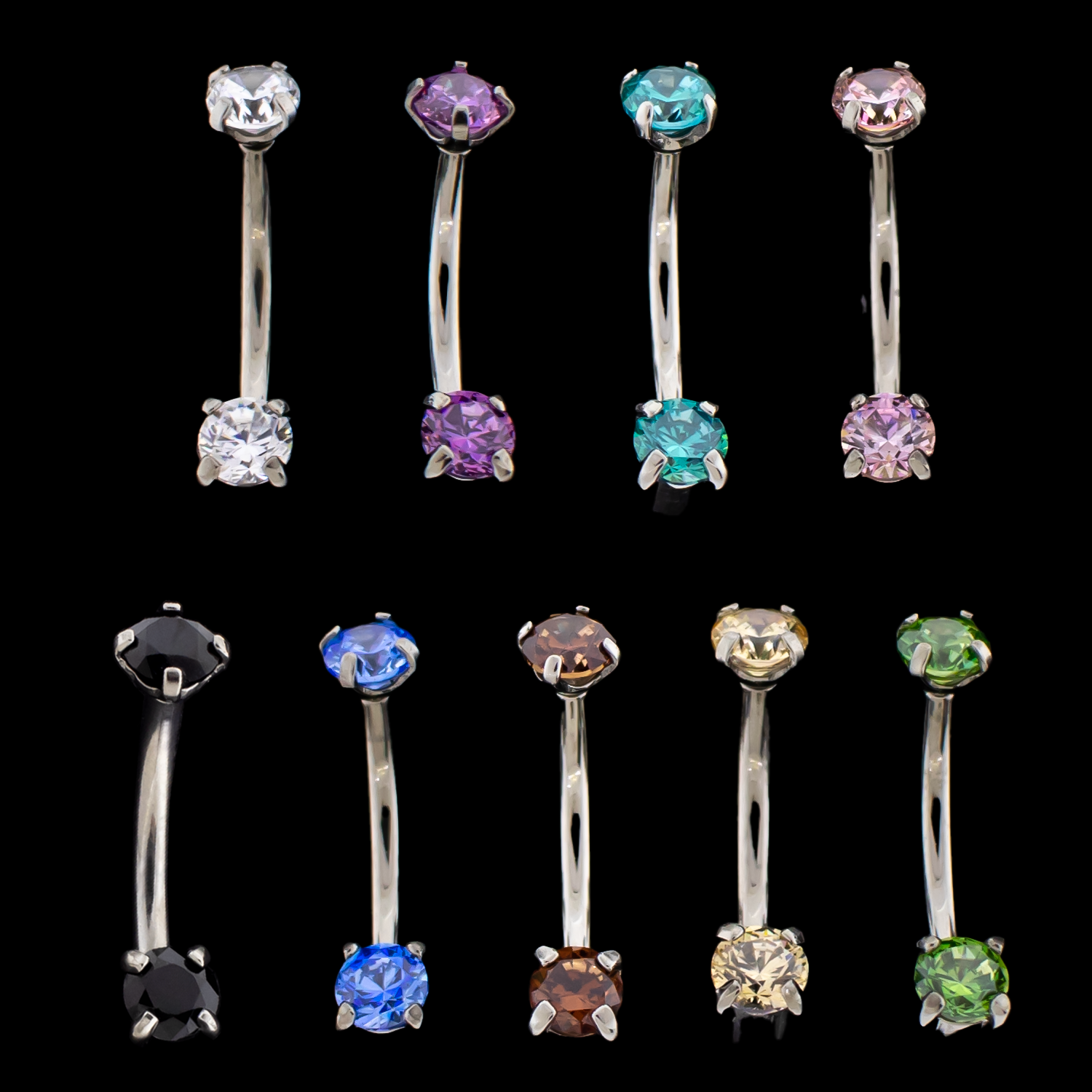 Prong Set Premium Zirconia Navel Barbell - Khrysos Jewelry