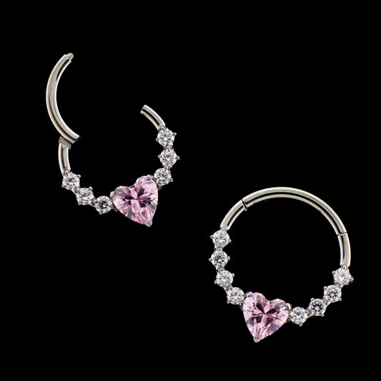 Lilou- Titanium Hinged Ring w/ Heart Gem
